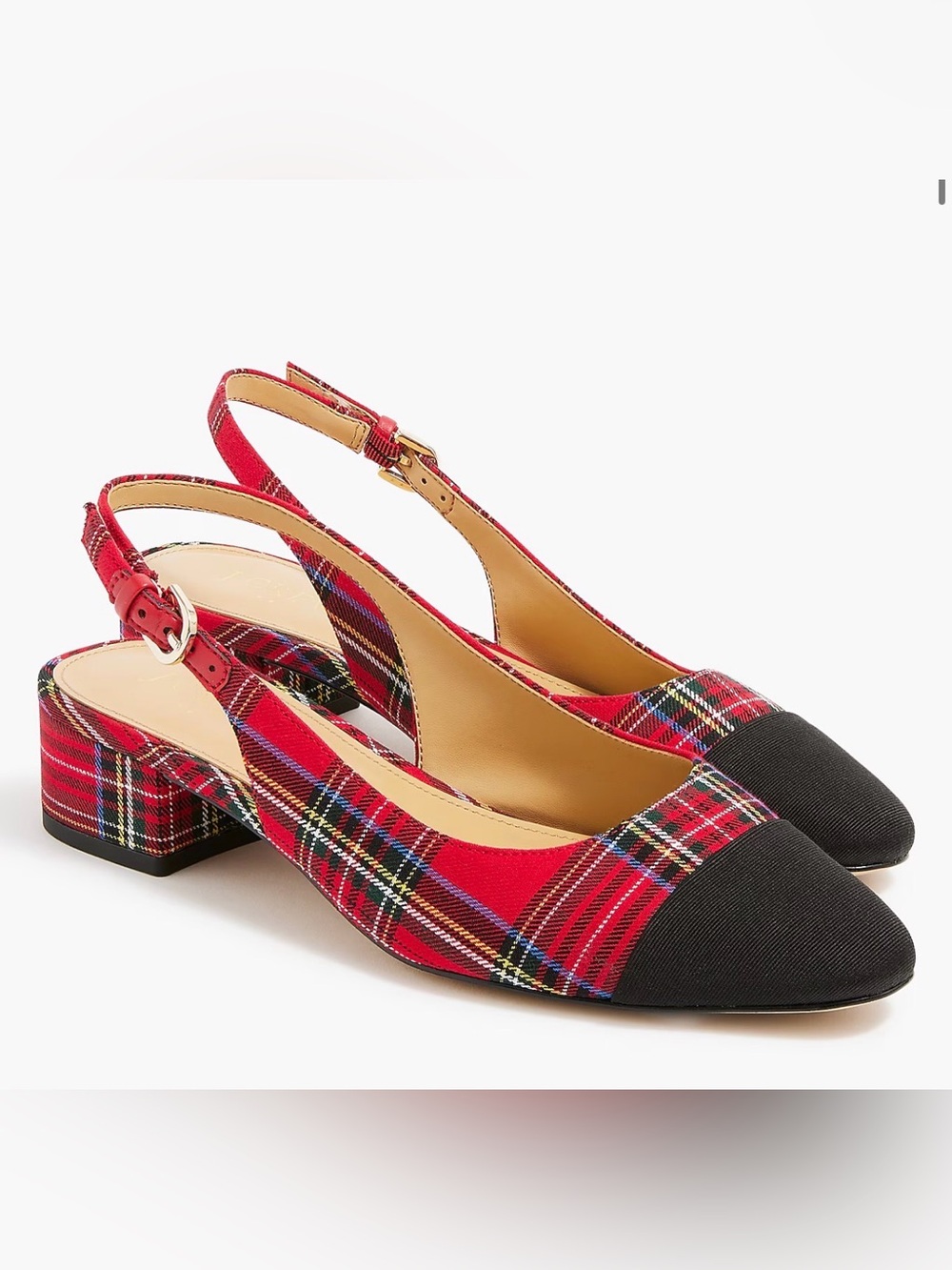 J. Crew Tartan Plaid Slingback Block Heels with Black Cap Toe size 6.5